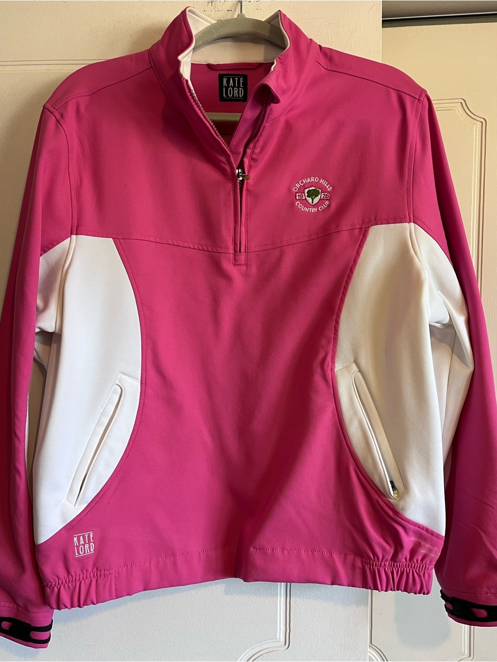 Kate Lord Women’s KX82 Vented 1/4 zip pullover Pink White Size L Country Club